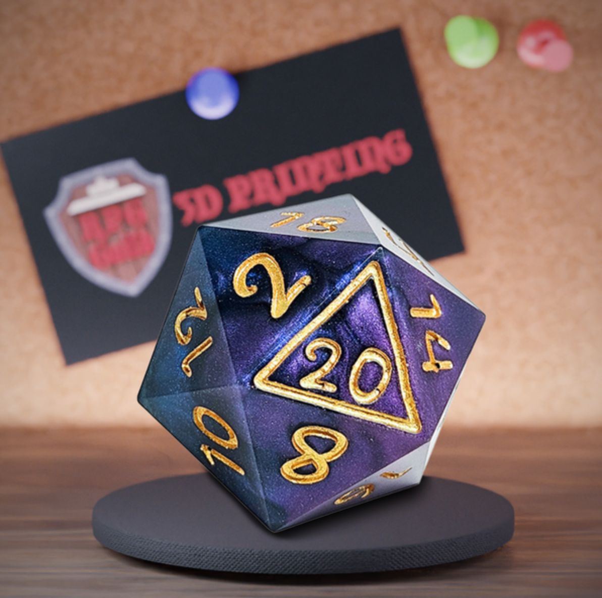 Picture of DnD Dice representing a full collection of RPG Guild's DnD Dice Sets of 7, containing  polyhedral set of D20, D12, D10, D%, D8, D6, D4 handmade dices