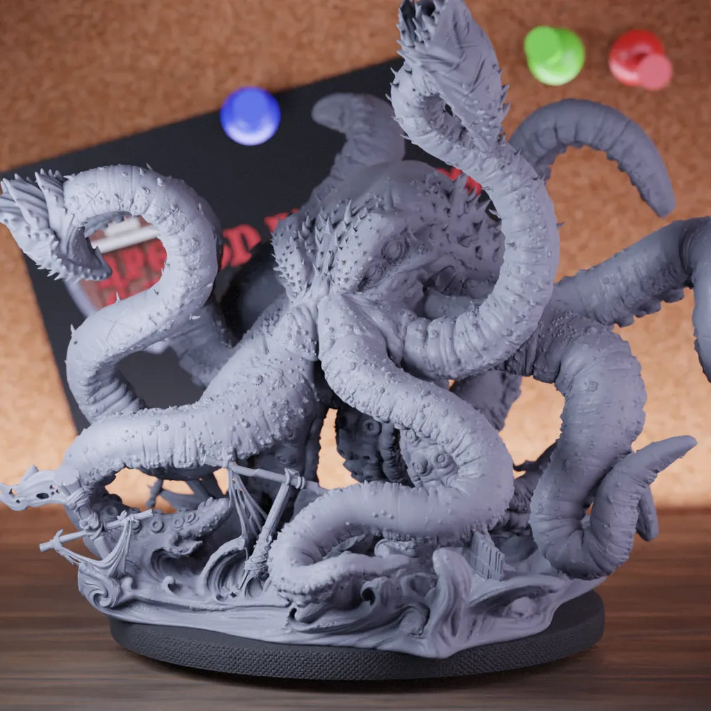 Highly detailed kraken sea monstrosity miniature of Akhamatova, perfect for DnD 5e encounters, fantasy tabletop RPG campaigns, painting and display.