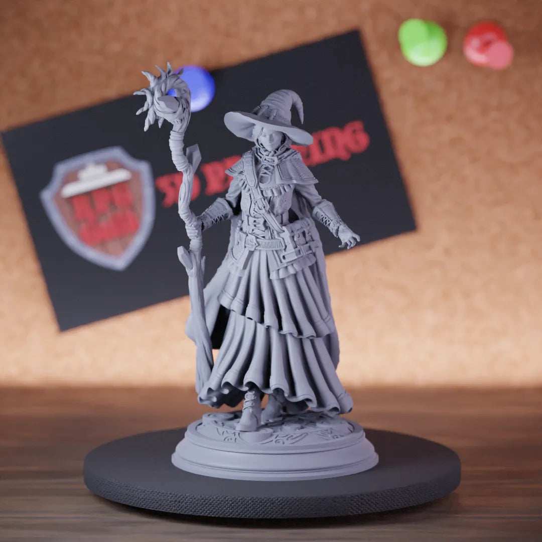 Highly detailed female wizard lesser human sorcerer miniature of Alia, perfect for DnD 5e encounters, fantasy tabletop RPG campaigns, painting and display.