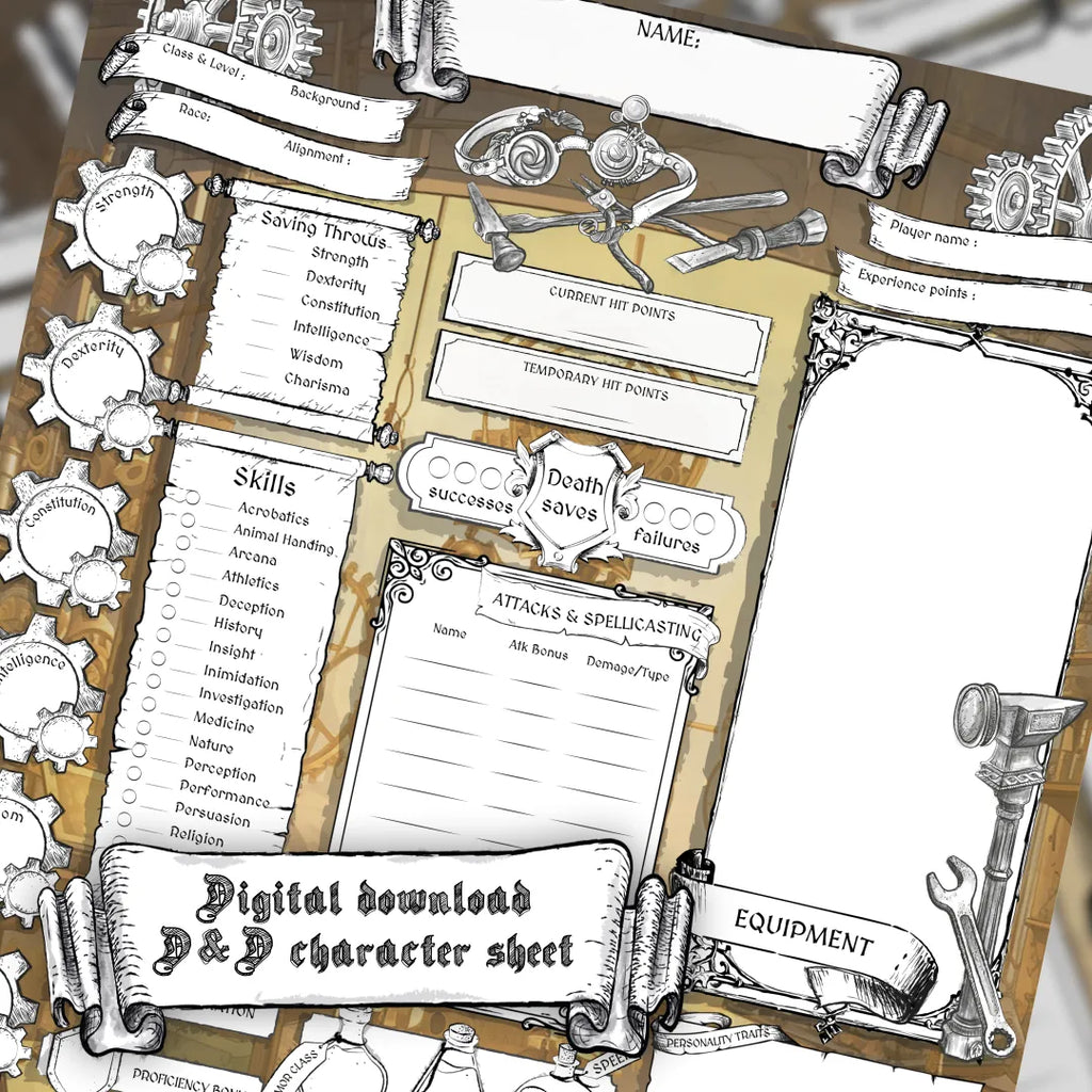 Printable DnD Character Sheet 5e PDF of Artificer | RPG Guild