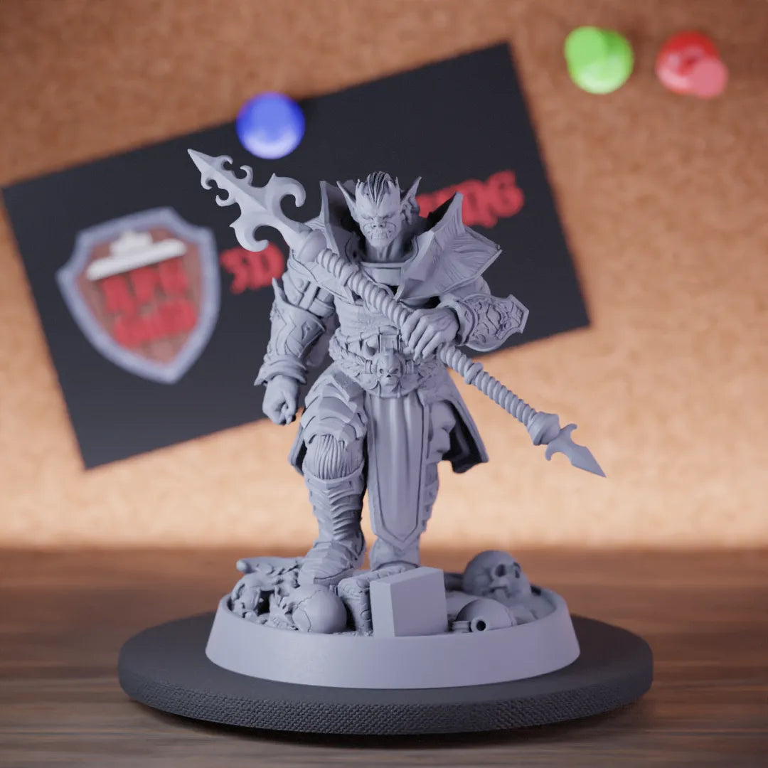 Highly detailed vampire boss lord undead spear miniature of Ashgrave, perfect for DnD 5e encounters, fantasy tabletop RPG campaigns, painting and display.