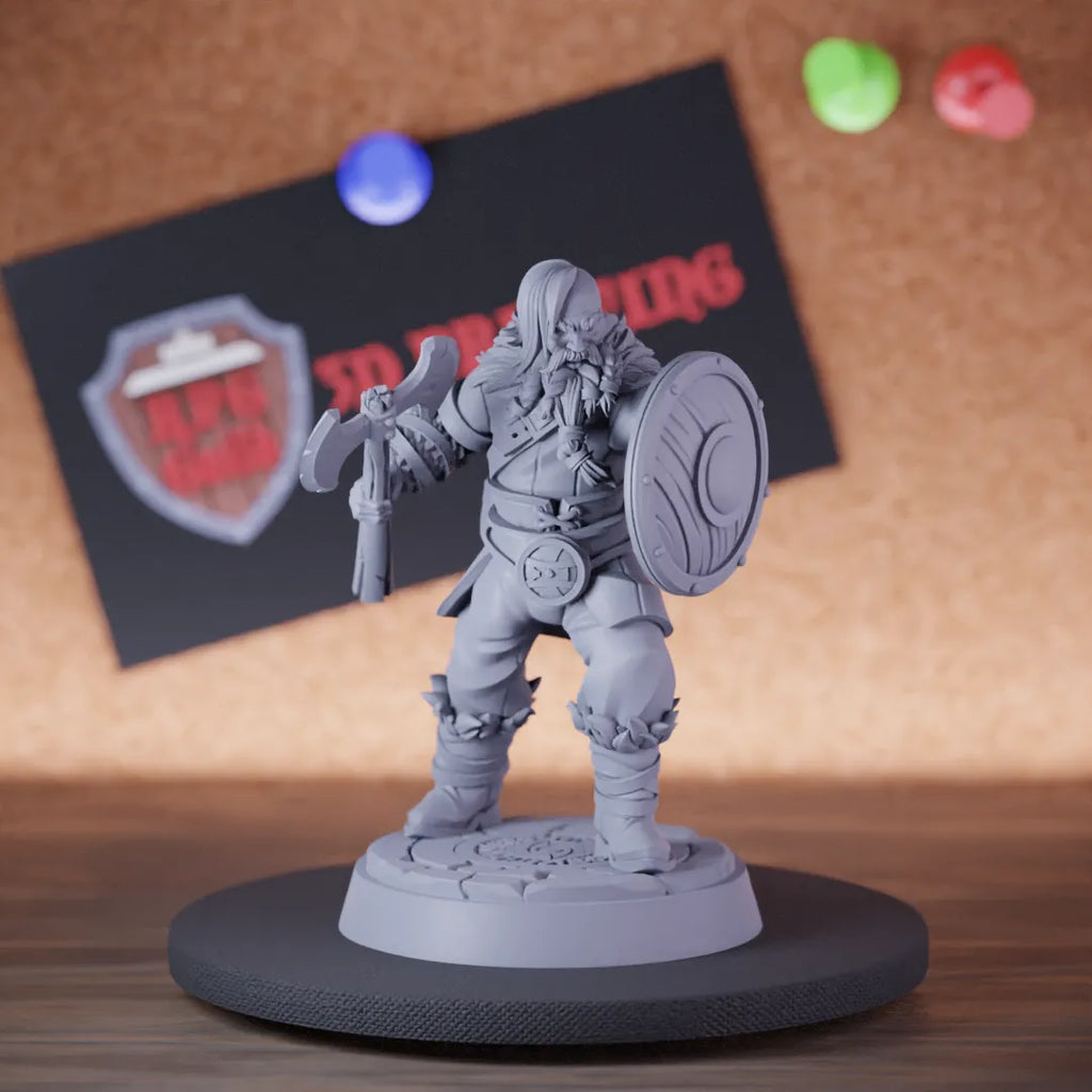Highly detailed armored warrior viking northman miniature of Axe, perfect for DnD 5e encounters, fantasy tabletop RPG campaigns, painting and display.