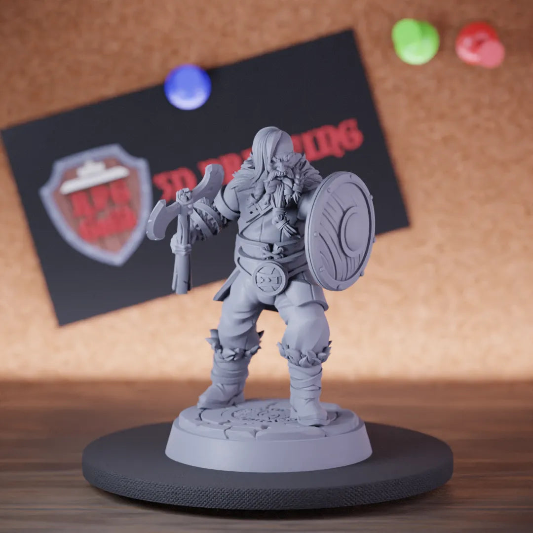 Highly detailed armored warrior viking northman miniature of Axe, perfect for DnD 5e encounters, fantasy tabletop RPG campaigns, painting and display.