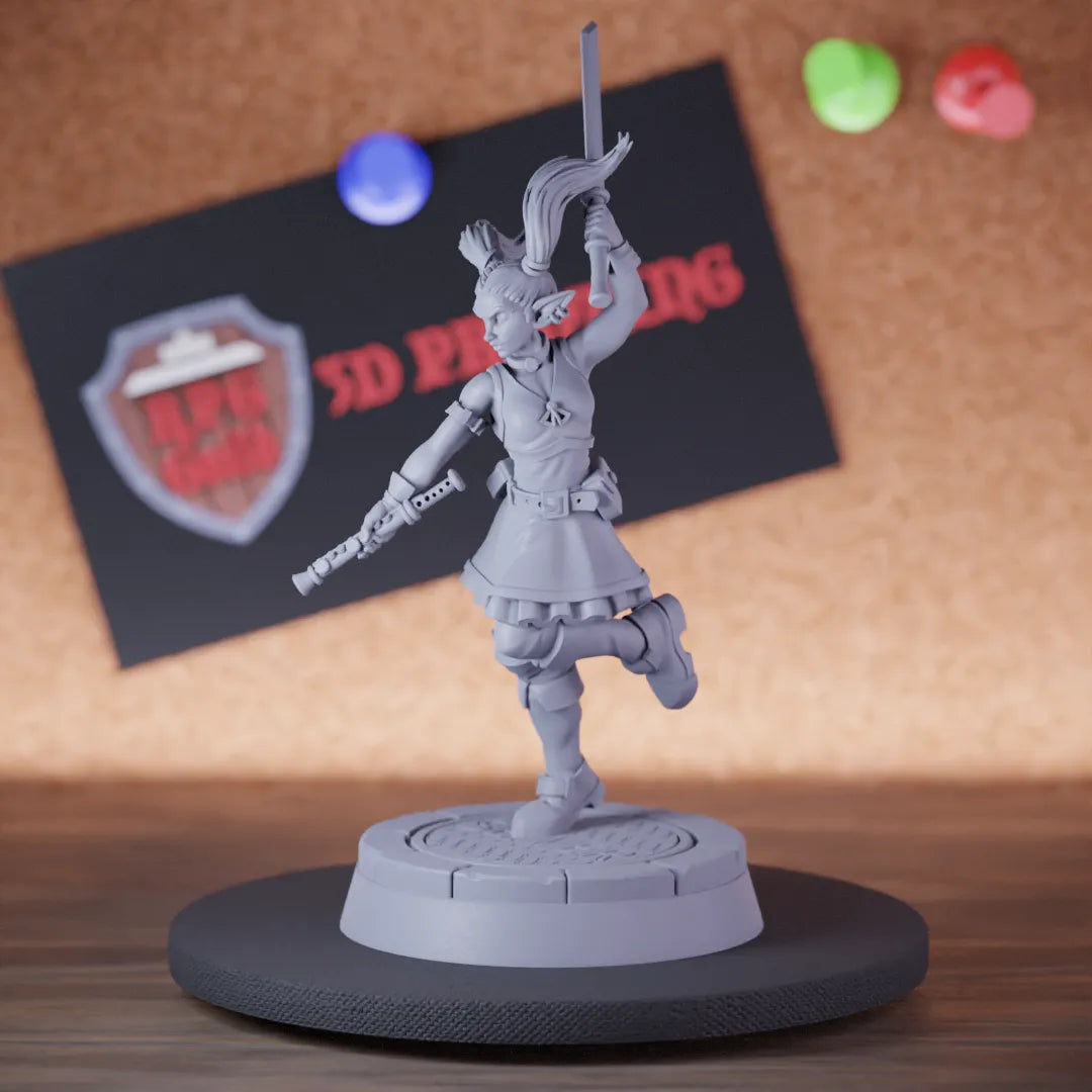 Highly detailed female bard college swords katana miniature of Bard, perfect for DnD 5e encounters, fantasy tabletop RPG campaigns, painting and display.