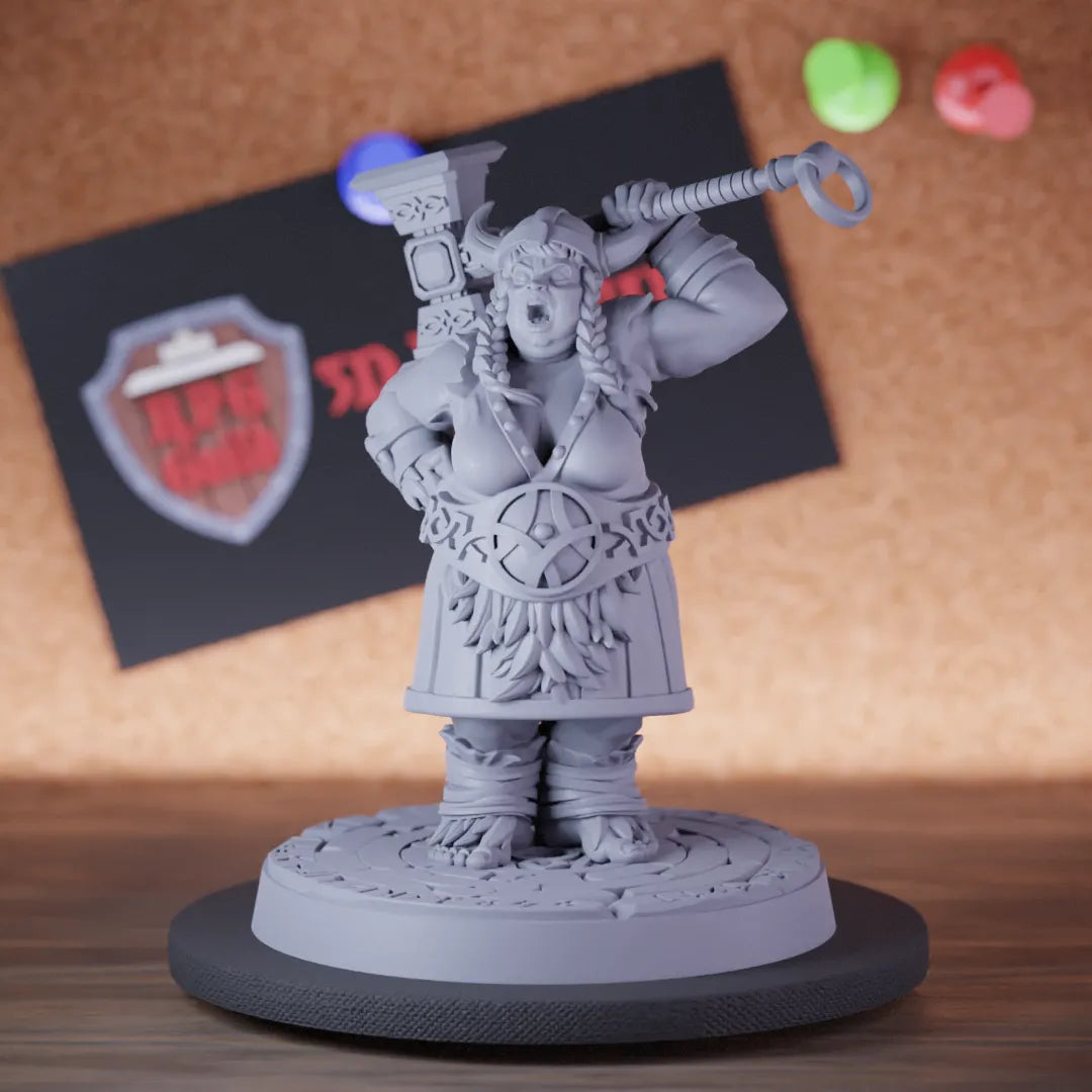 Highly detailed female barbarian big viking northwoman miniature of Big, perfect for DnD 5e encounters, fantasy tabletop RPG campaigns, painting and display.
