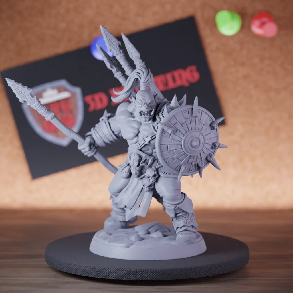 Gray Orc 5e | DnD Orc Defender Warrior Spear Miniature