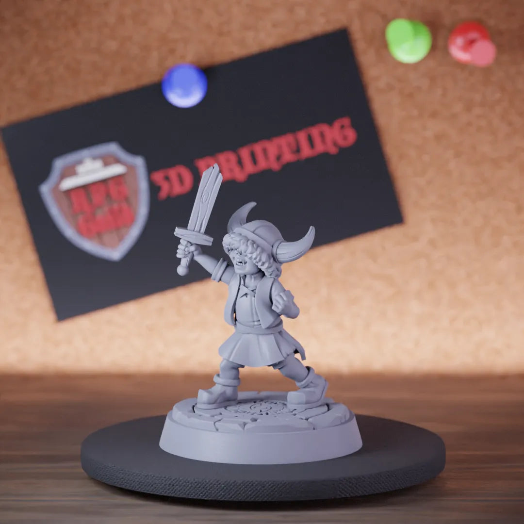 Highly detailed sword boy townfolk miniature of Boy, perfect for DnD 5e encounters, fantasy tabletop RPG campaigns, painting and display.