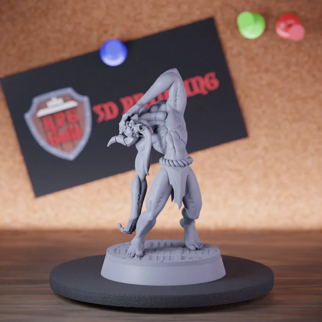 Highly detailed demon broken neck hell creature miniature of Broken, perfect for DnD 5e encounters, fantasy tabletop RPG campaigns, painting and display.