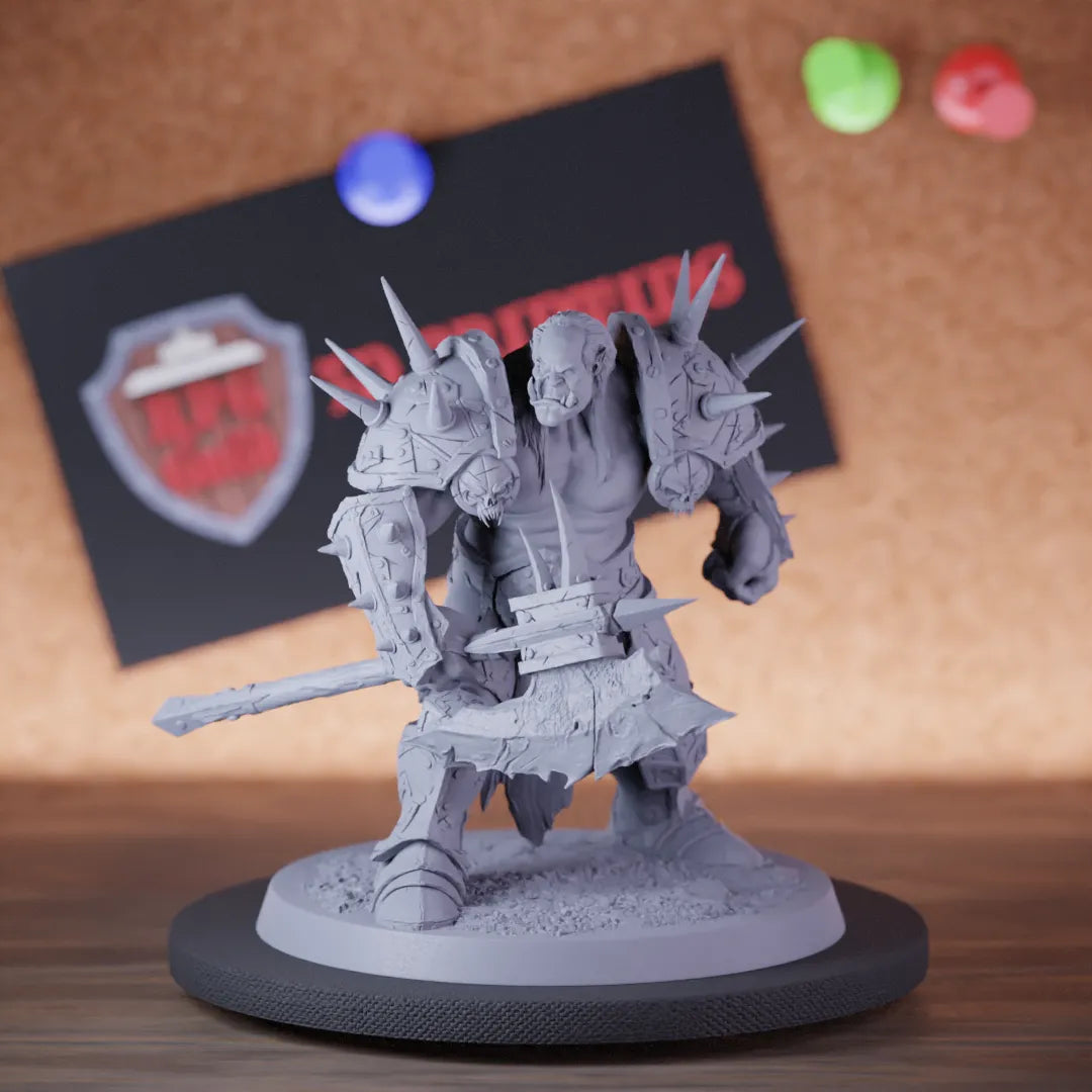 Highly detailed orc lesser brutal guard miniature of BrutalOrc, perfect for DnD 5e encounters, fantasy tabletop RPG campaigns, painting and display.