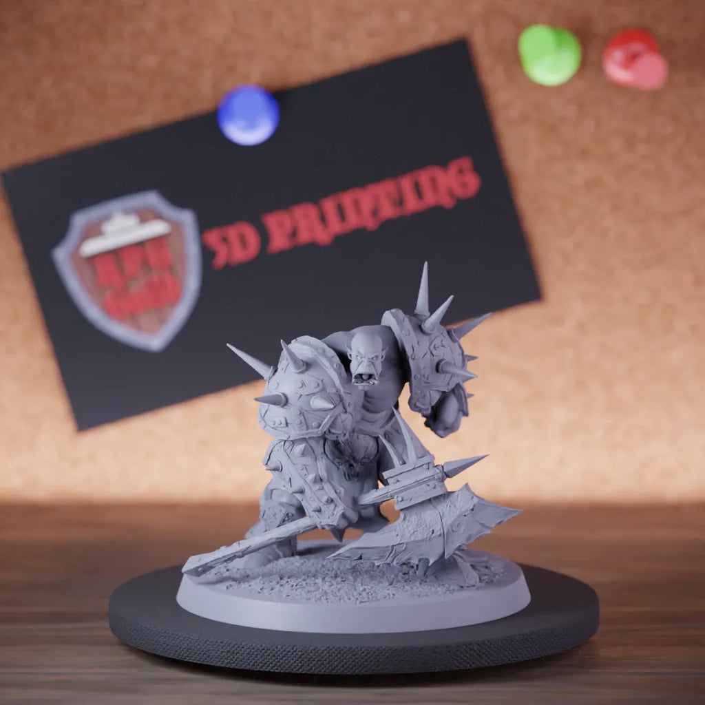 Highly detailed barbarian orc brutal miniature of BrutalOrc, perfect for DnD 5e encounters, fantasy tabletop RPG campaigns, painting and display.