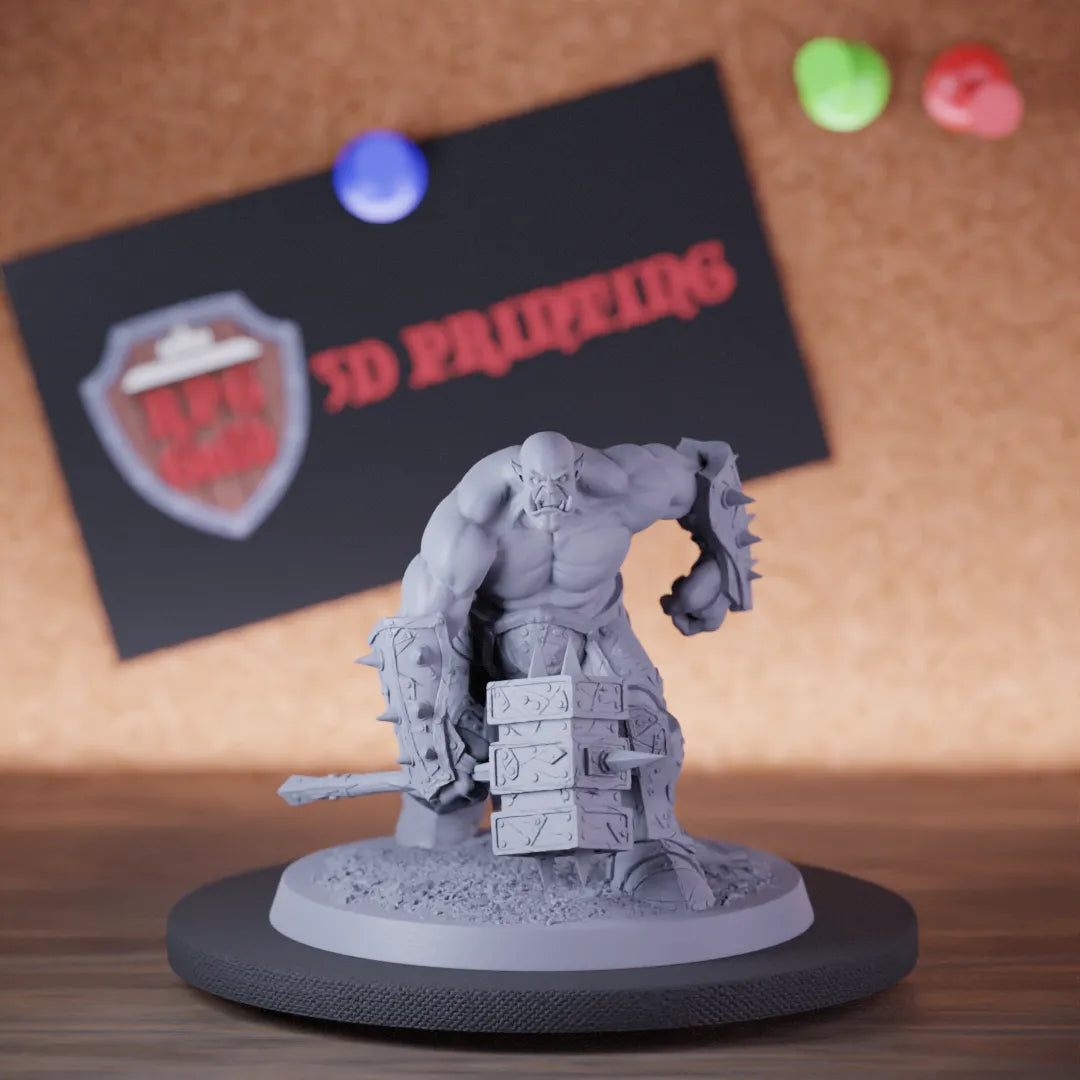 Highly detailed barbarian orc warrior brutal elite hammer miniature of BrutalOrc, perfect for DnD 5e encounters, fantasy tabletop RPG campaigns, painting and display.