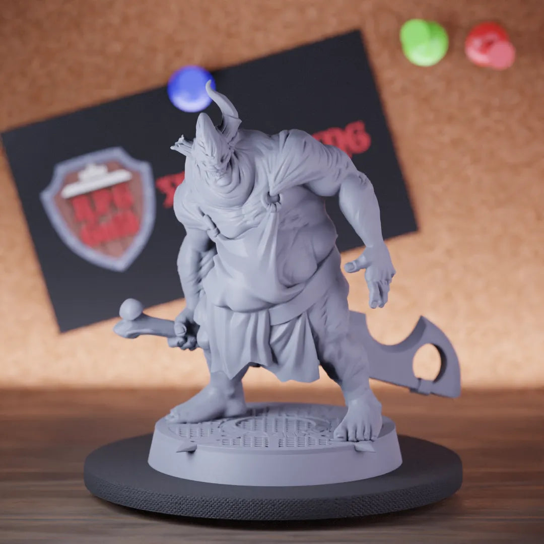 Highly detailed demon butcher longsword grinning miniature of Butcher, perfect for DnD 5e encounters, fantasy tabletop RPG campaigns, painting and display.