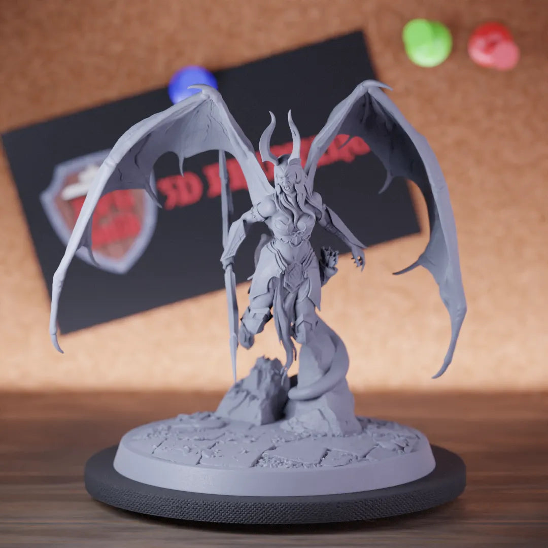 Highly detailed female campion archer miniature of Cambion, perfect for DnD 5e encounters, fantasy tabletop RPG campaigns, painting and display.