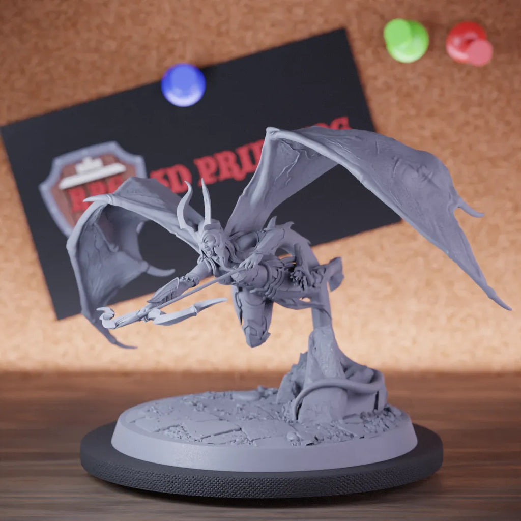 Highly detailed female fighter campion bow miniature of Cambion, perfect for DnD 5e encounters, fantasy tabletop RPG campaigns, painting and display.