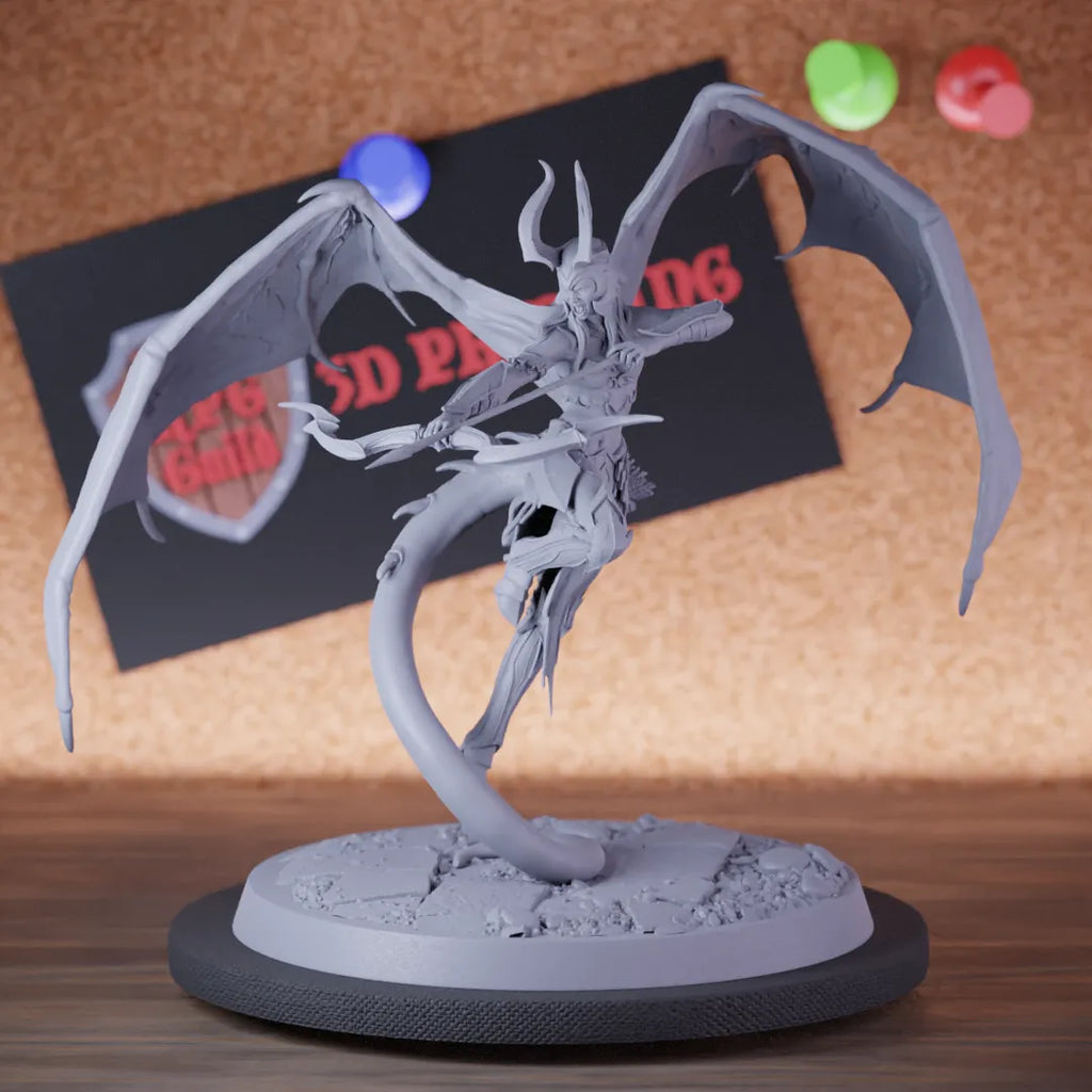 Highly detailed female demon campion archer miniature of Cambion, perfect for DnD 5e encounters, fantasy tabletop RPG campaigns, painting and display.