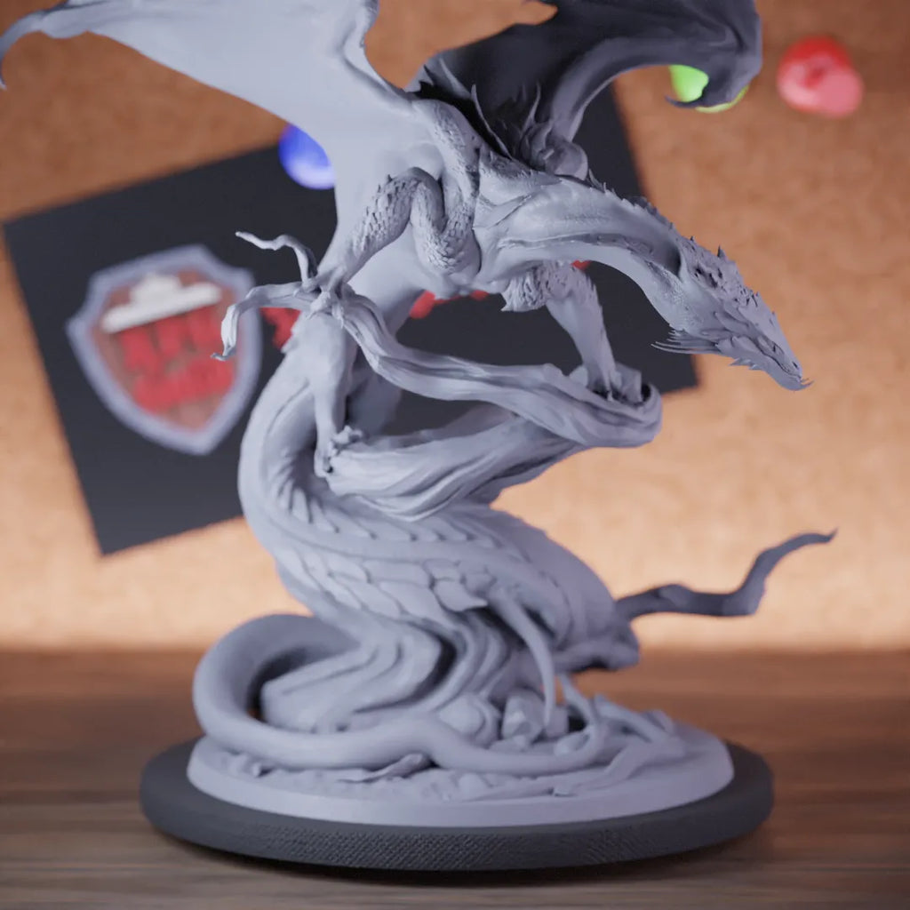 Highly detailed dragon boss giant chromatic green miniature of ChromaticGreenDragon, perfect for DnD 5e encounters, fantasy tabletop RPG campaigns, painting and display.