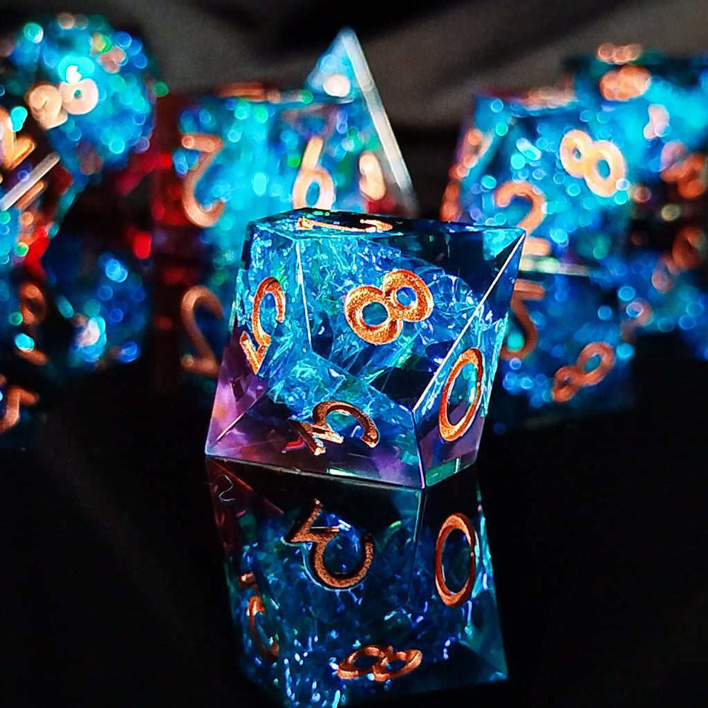 Handmade DnD Dice | Dice Set of 7 | Radiant Thunder