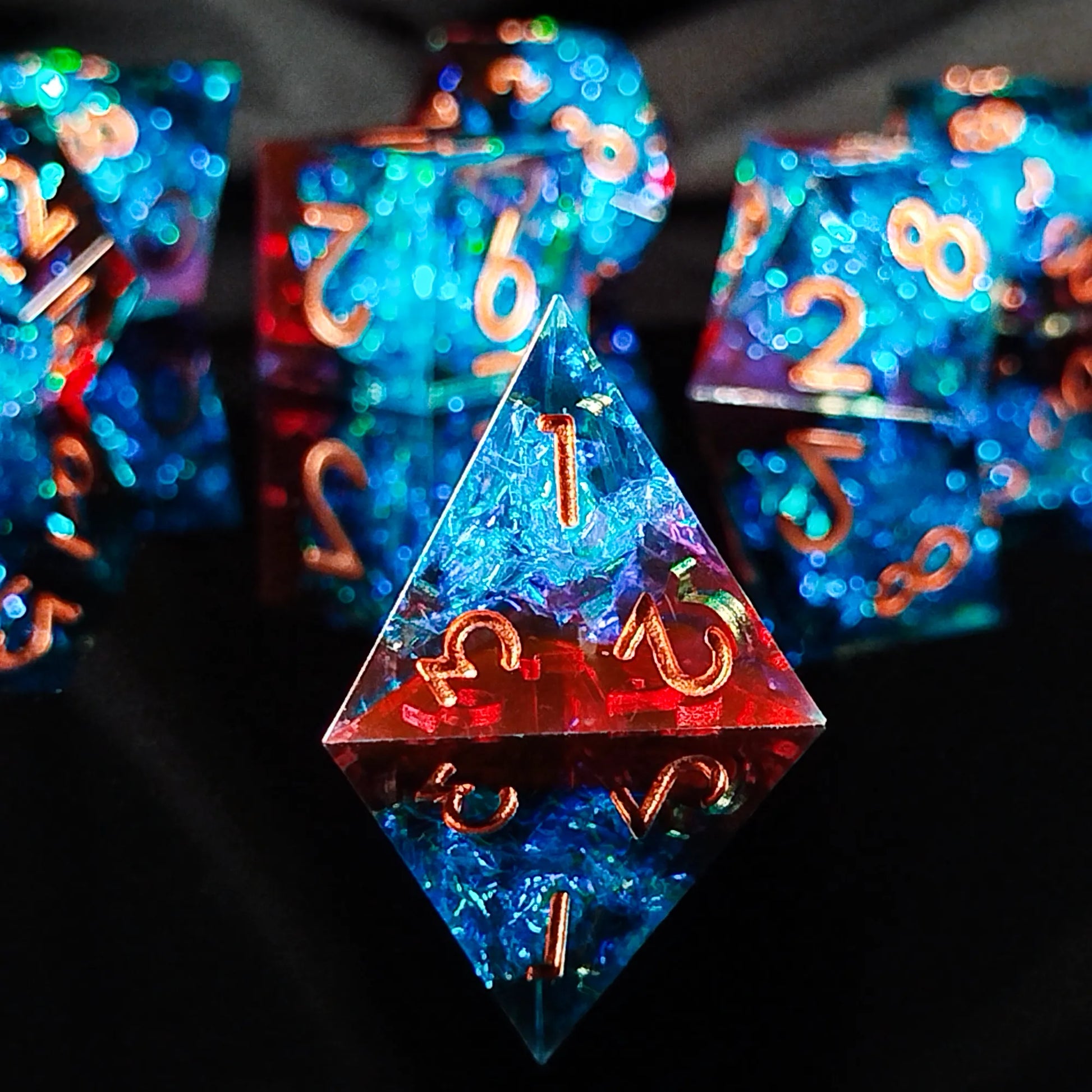 Handmade DnD Dice | Dice Set of 7 | Radiant Thunder
