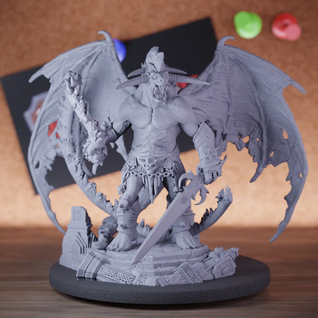 Highly detailed demon balor fiend miniature of DD, perfect for DnD 5e encounters, fantasy tabletop RPG campaigns, painting and display.