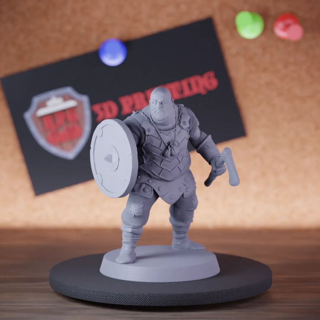 Highly detailed fighter bully bandit axe miniature of DD, perfect for DnD 5e encounters, fantasy tabletop RPG campaigns, painting and display.