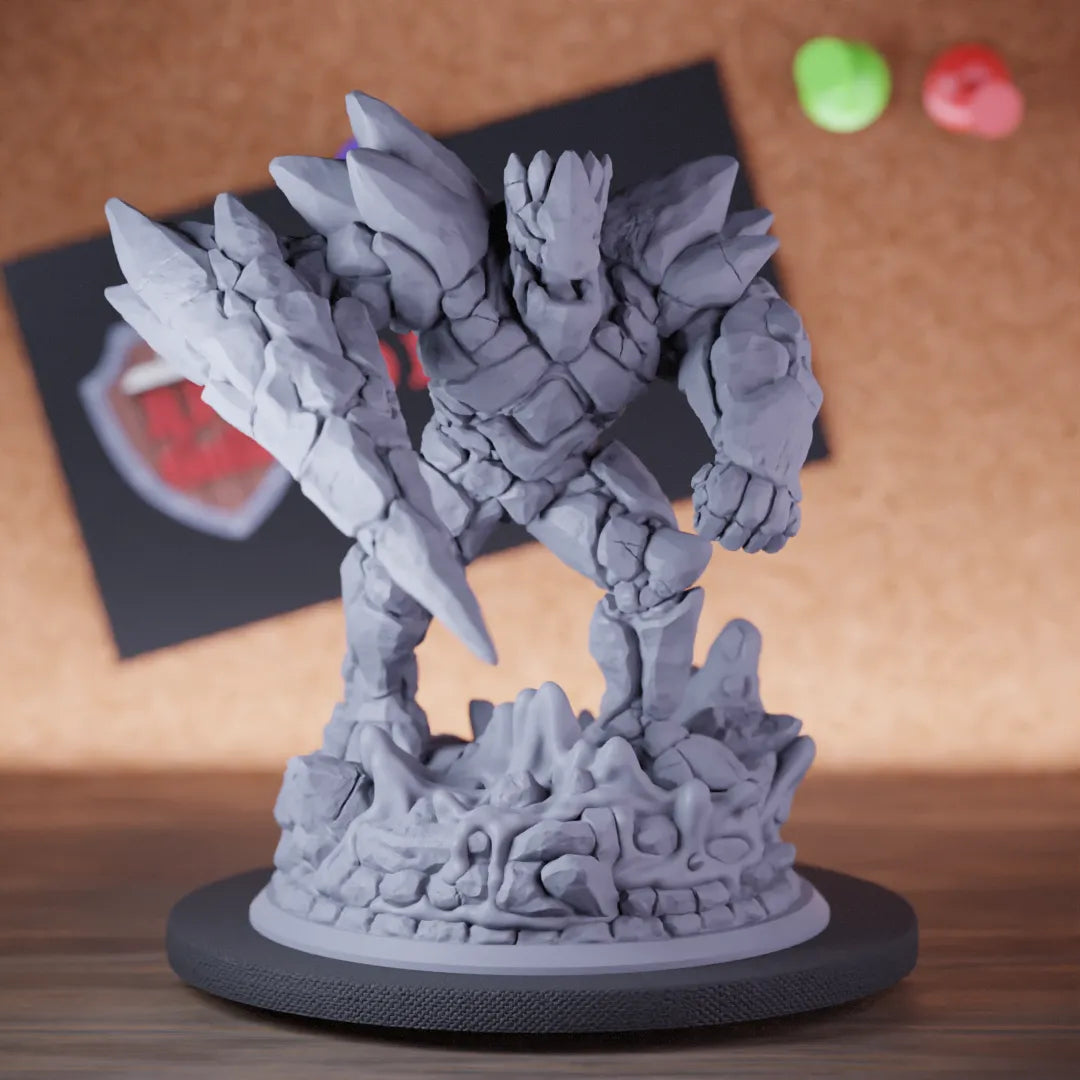 Highly detailed golem lava elemental miniature of DD, perfect for DnD 5e encounters, fantasy tabletop RPG campaigns, painting and display.