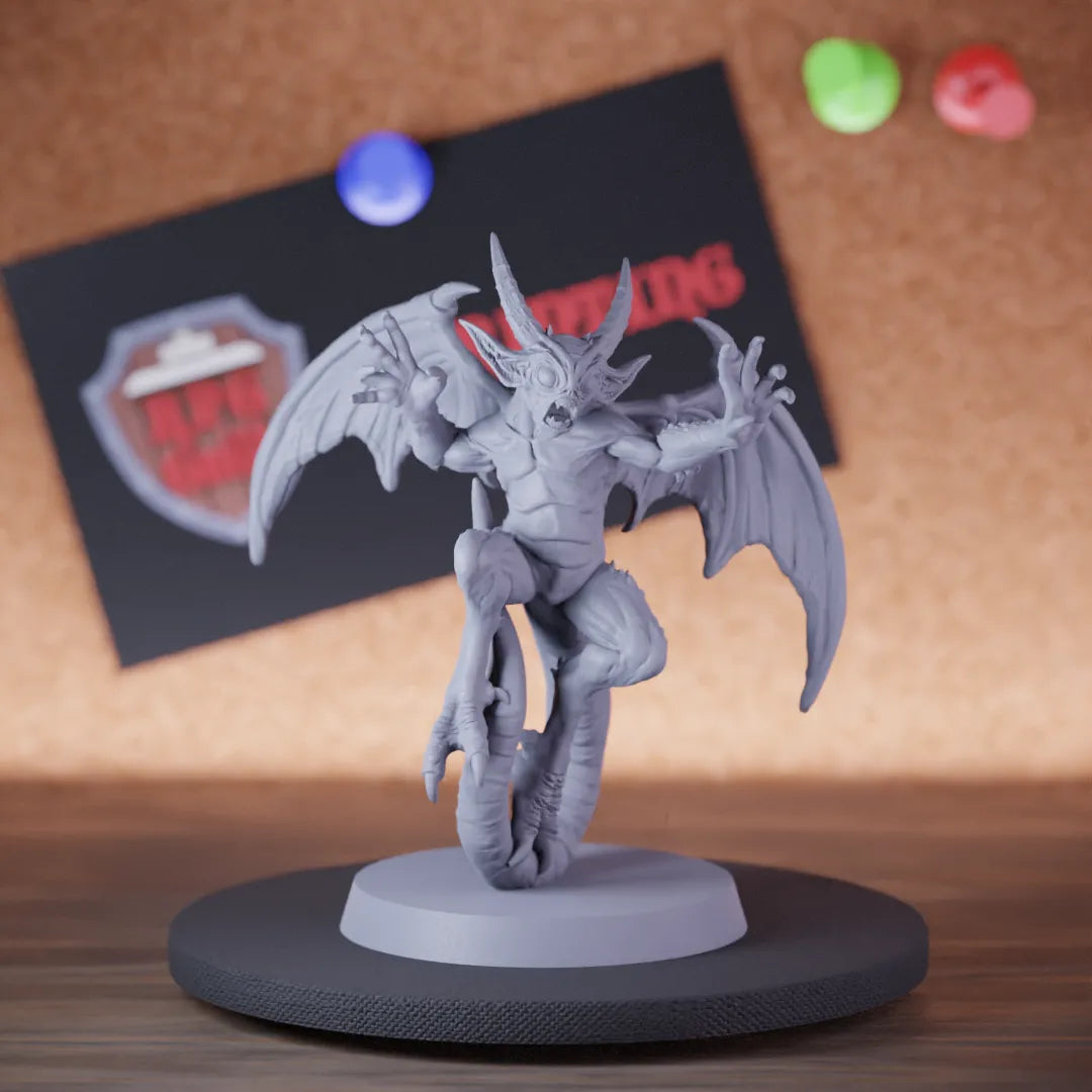 Highly detailed demon quasit miniature of DD, perfect for DnD 5e encounters, fantasy tabletop RPG campaigns, painting and display.