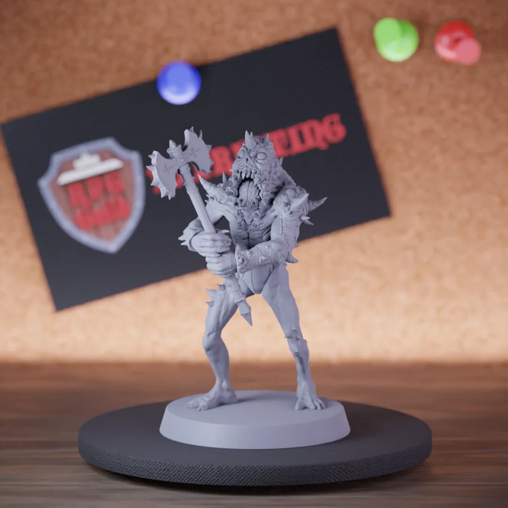 Highly detailed fighter rutterkin axe miniature of DD, perfect for DnD 5e encounters, fantasy tabletop RPG campaigns, painting and display.