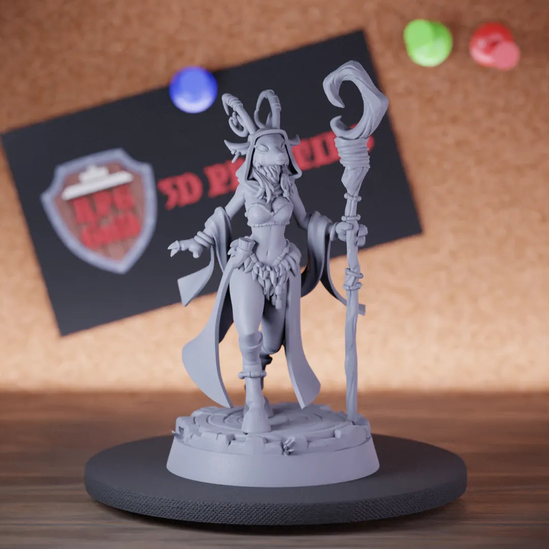 Highly detailed druid deerfolk nature protector miniature of Deerfolk, perfect for DnD 5e encounters, fantasy tabletop RPG campaigns, painting and display.