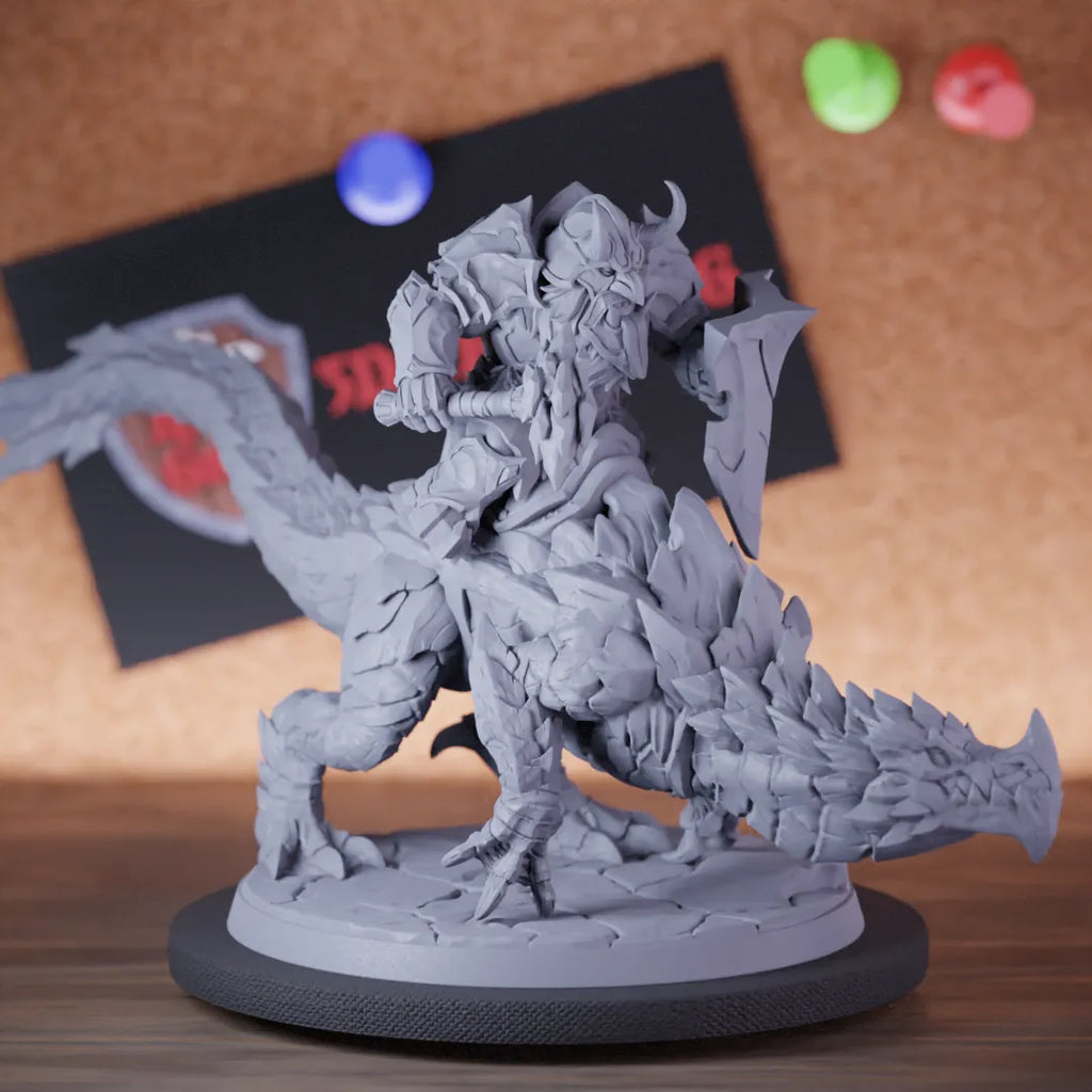 Highly detailed fighter dwarf rider hammer dragonling miniature of Delani, perfect for DnD 5e encounters, fantasy tabletop RPG campaigns, painting and display.