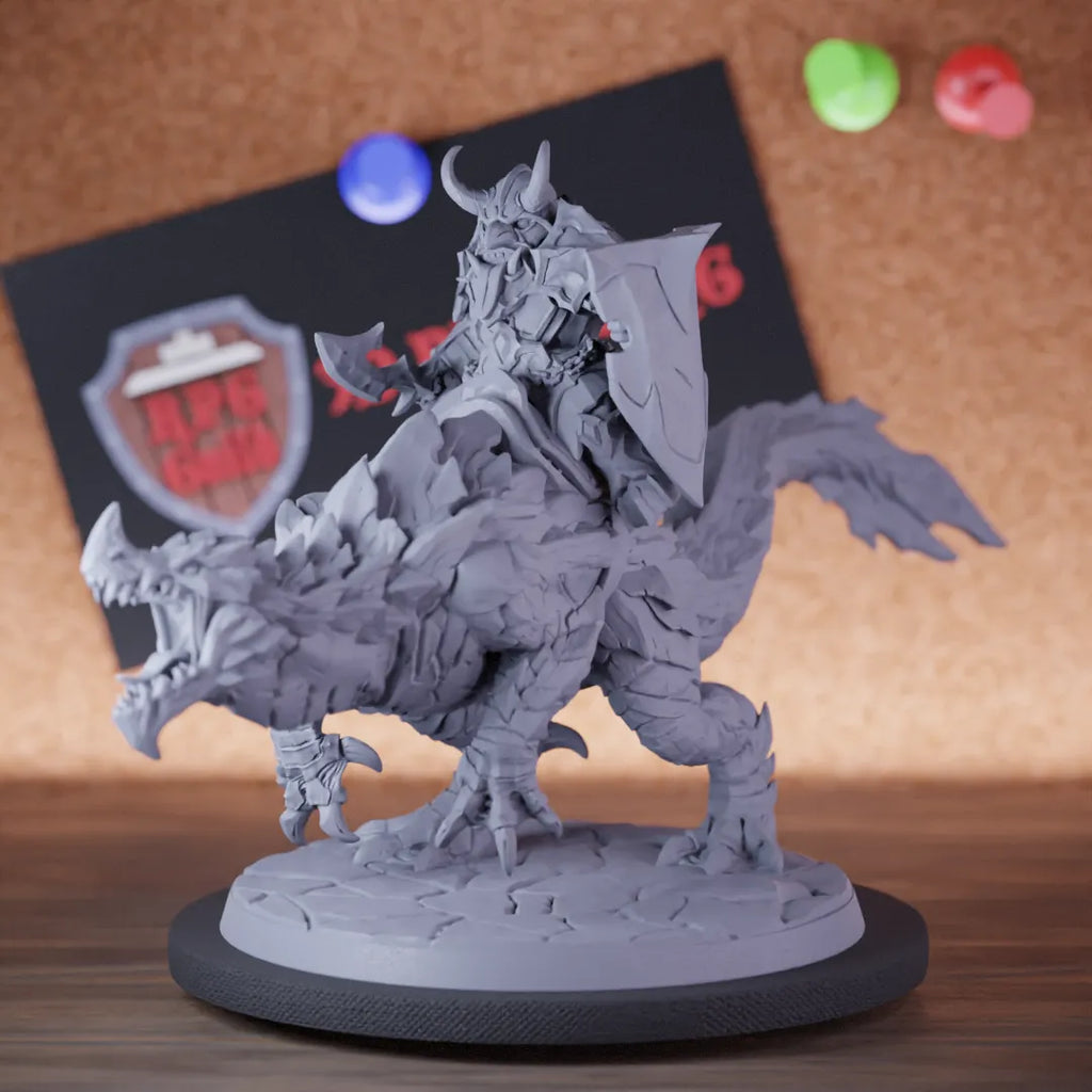 Highly detailed female fighter dwarf rider sword dragonling miniature of Delani, perfect for DnD 5e encounters, fantasy tabletop RPG campaigns, painting and display.