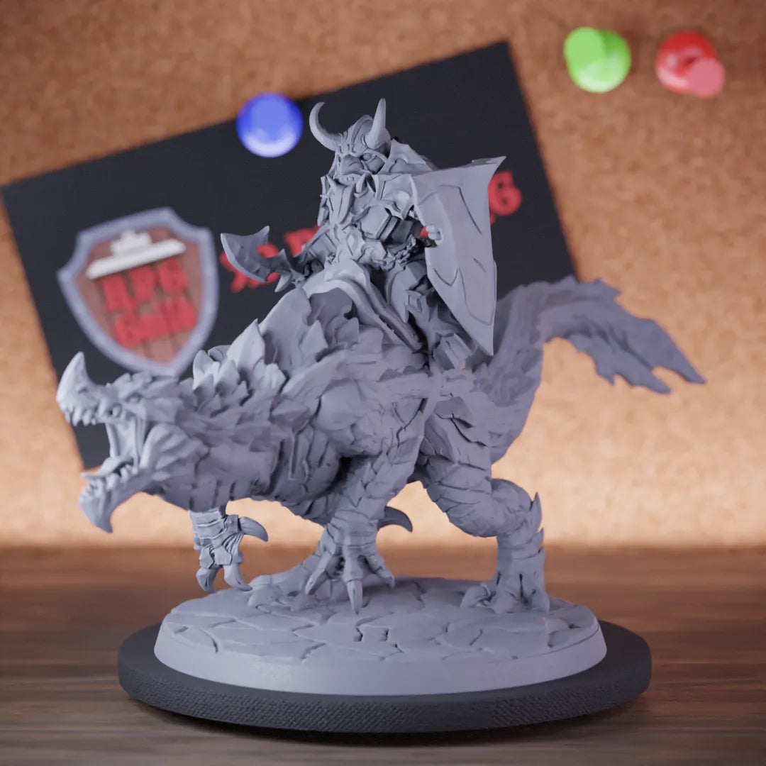 Highly detailed female fighter dwarf rider sword dragonling miniature of Delani, perfect for DnD 5e encounters, fantasy tabletop RPG campaigns, painting and display.