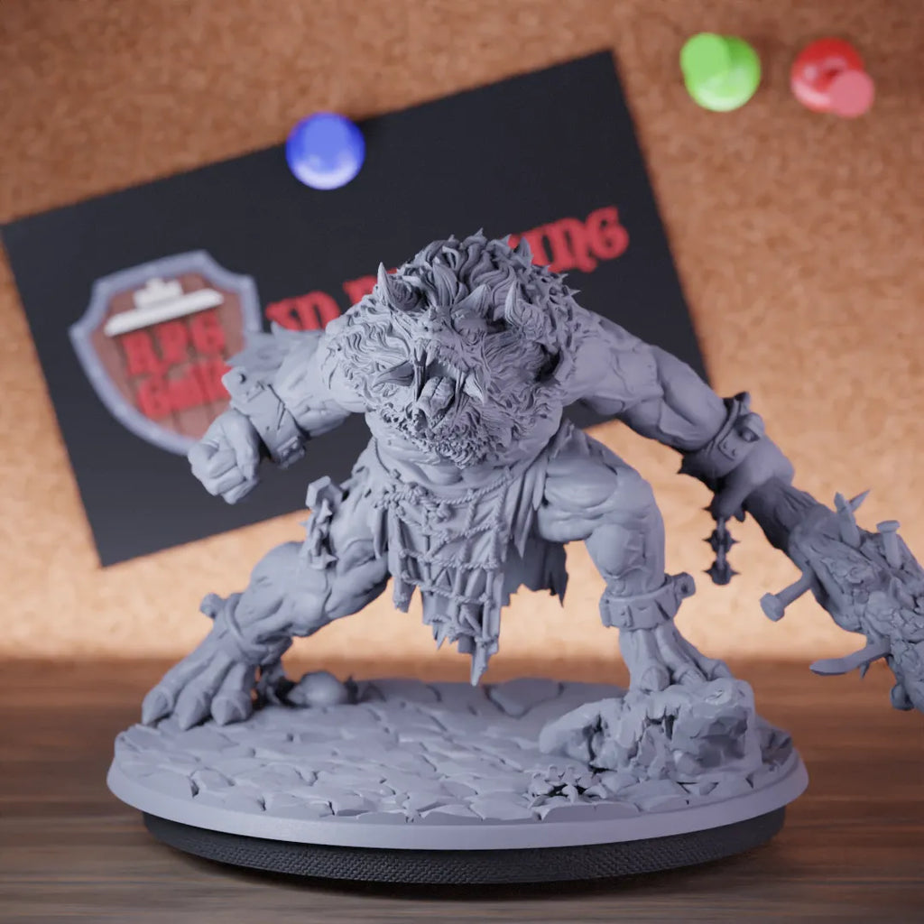 Highly detailed demon guard mace hell creature miniature of Demonic, perfect for DnD 5e encounters, fantasy tabletop RPG campaigns, painting and display.