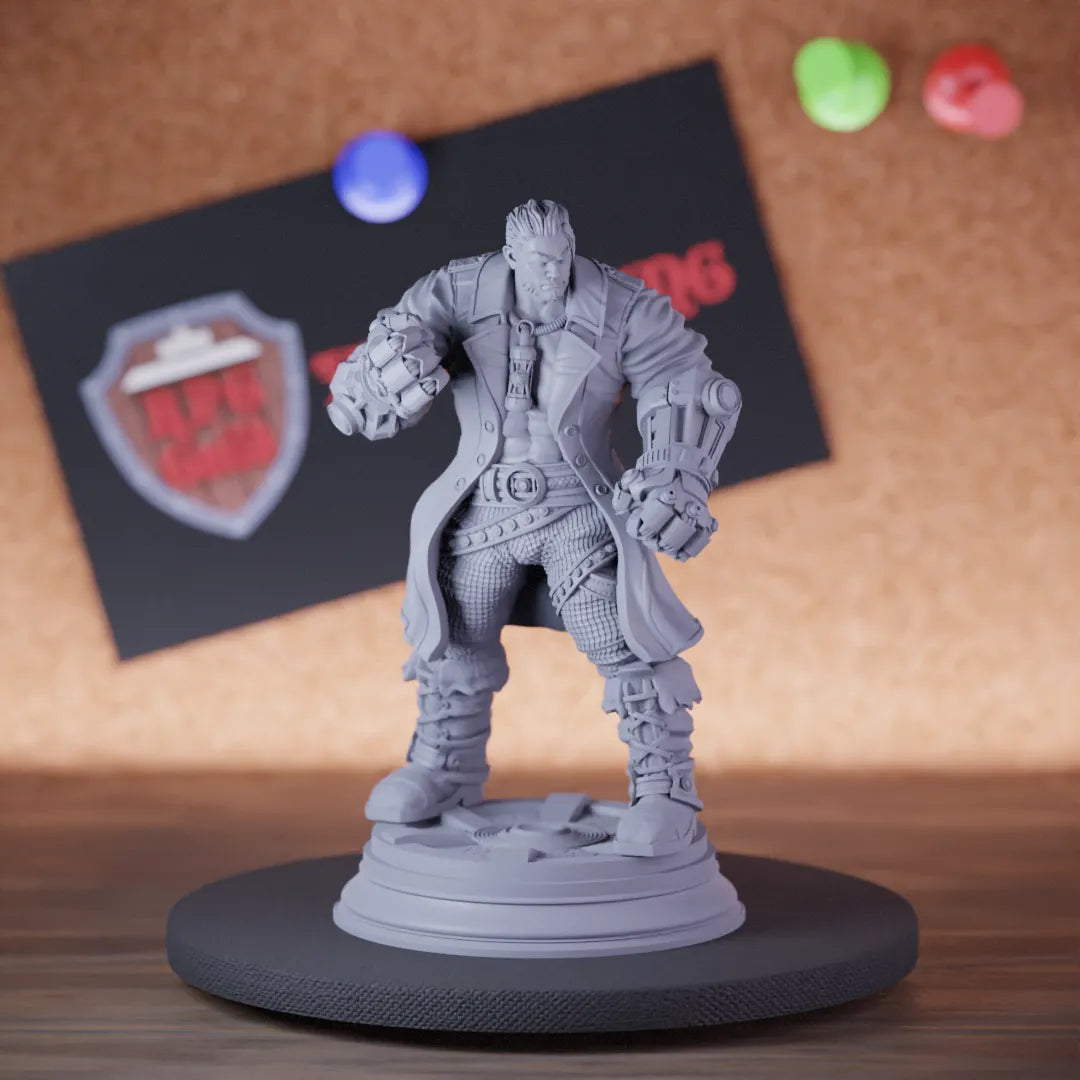 Highly detailed artificer human armorer miniature of Derek, perfect for DnD 5e encounters, fantasy tabletop RPG campaigns, painting and display.