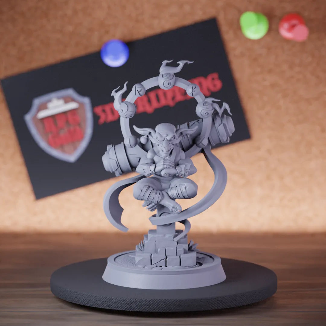 Highly detailed goblin boss dharma master miniature of Dharma, perfect for DnD 5e encounters, fantasy tabletop RPG campaigns, painting and display.