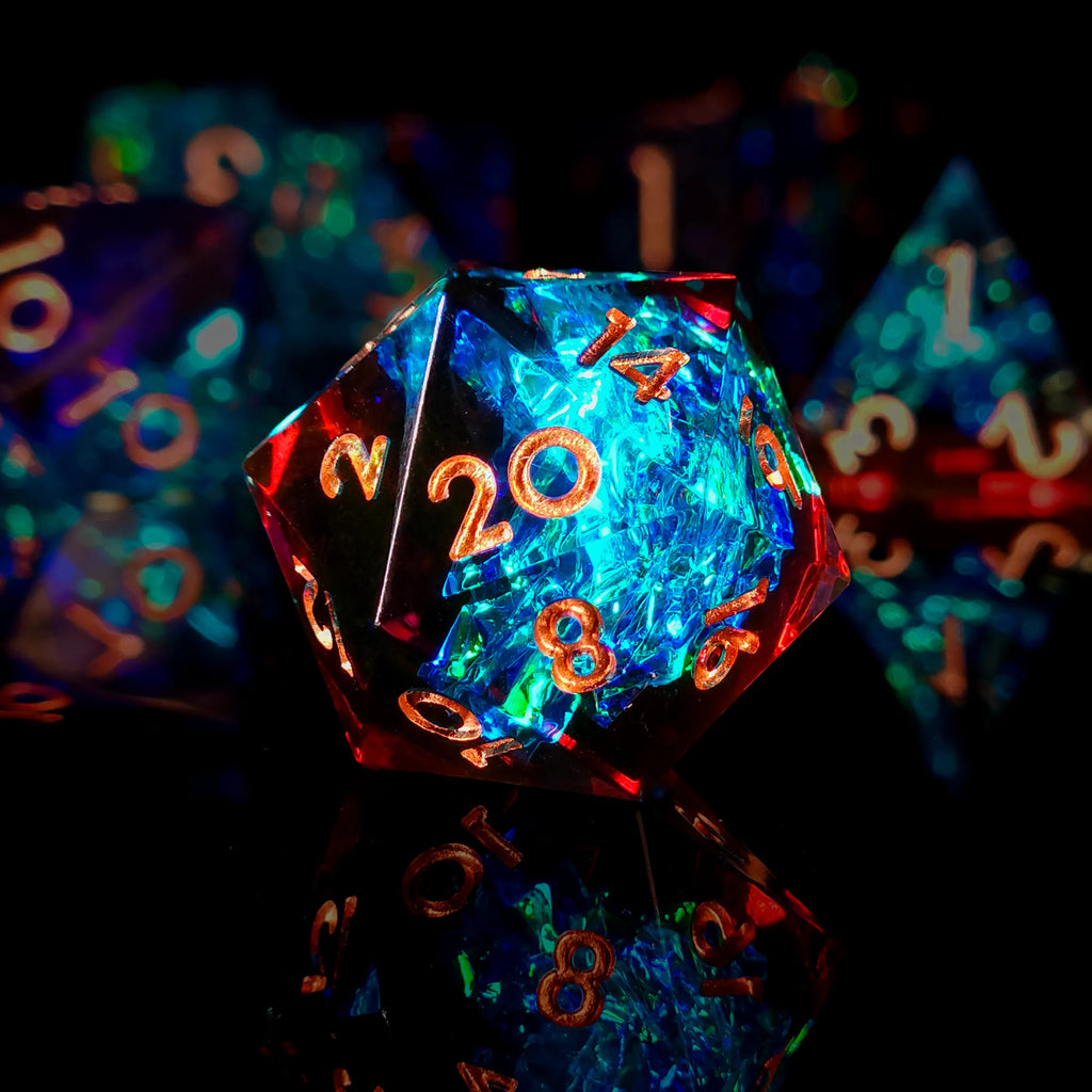 Handmade DnD Dice | Dice Set of 7 | Radiant Thunder