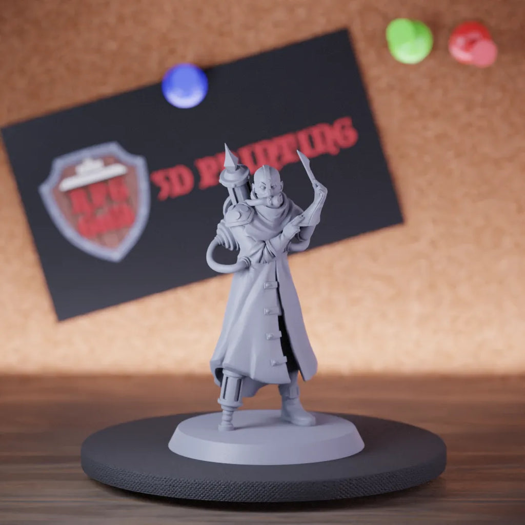 Highly detailed cultist doctor mad artificier miniature of Doctor, perfect for DnD 5e encounters, fantasy tabletop RPG campaigns, painting and display.