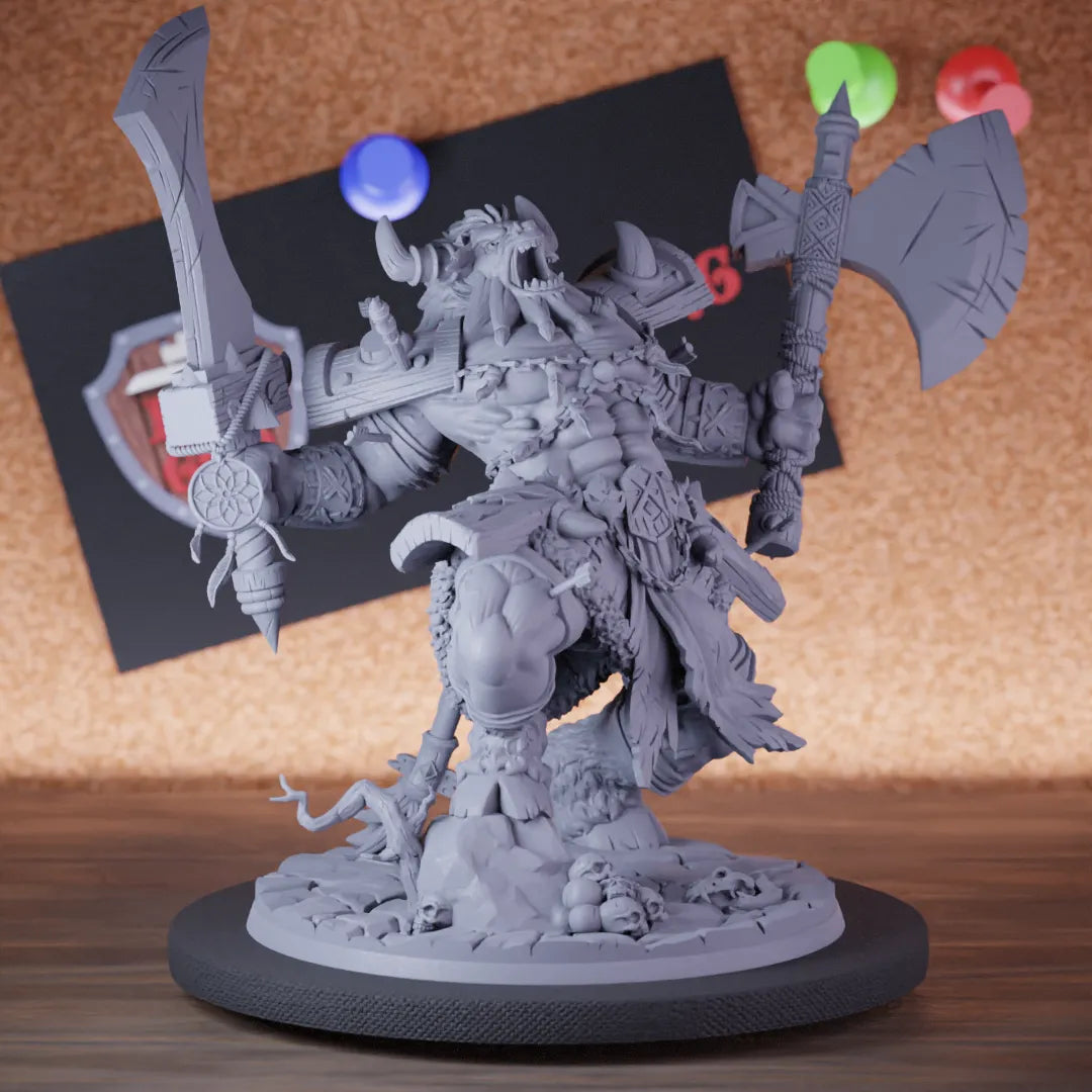 Highly detailed Dragon warchief tribal leader miniature of Dohnul, perfect for DnD 5e encounters, fantasy tabletop RPG campaigns, painting and display.