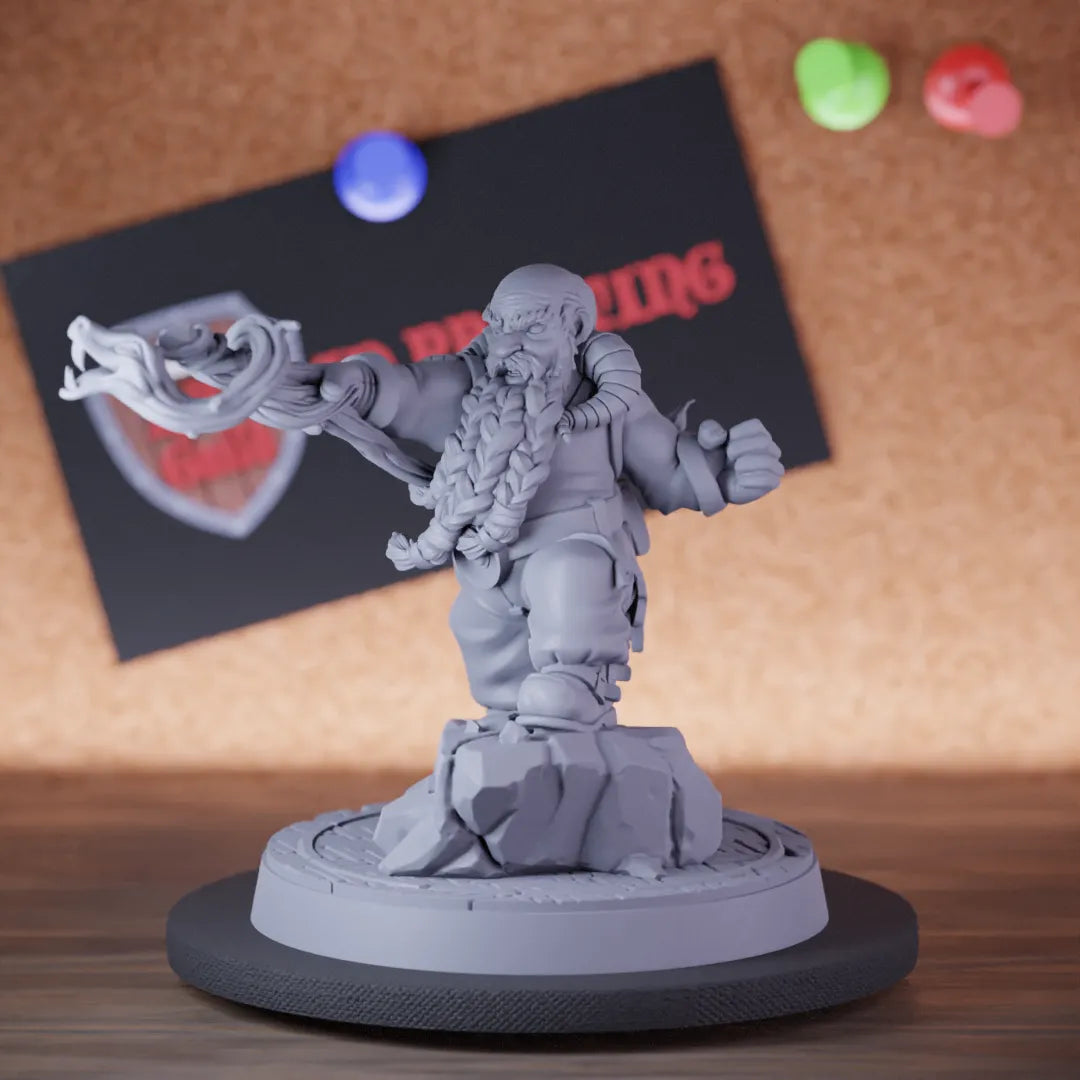Highly detailed druid dwarf nature guard spellcaster miniature of Druid, perfect for DnD 5e encounters, fantasy tabletop RPG campaigns, painting and display.