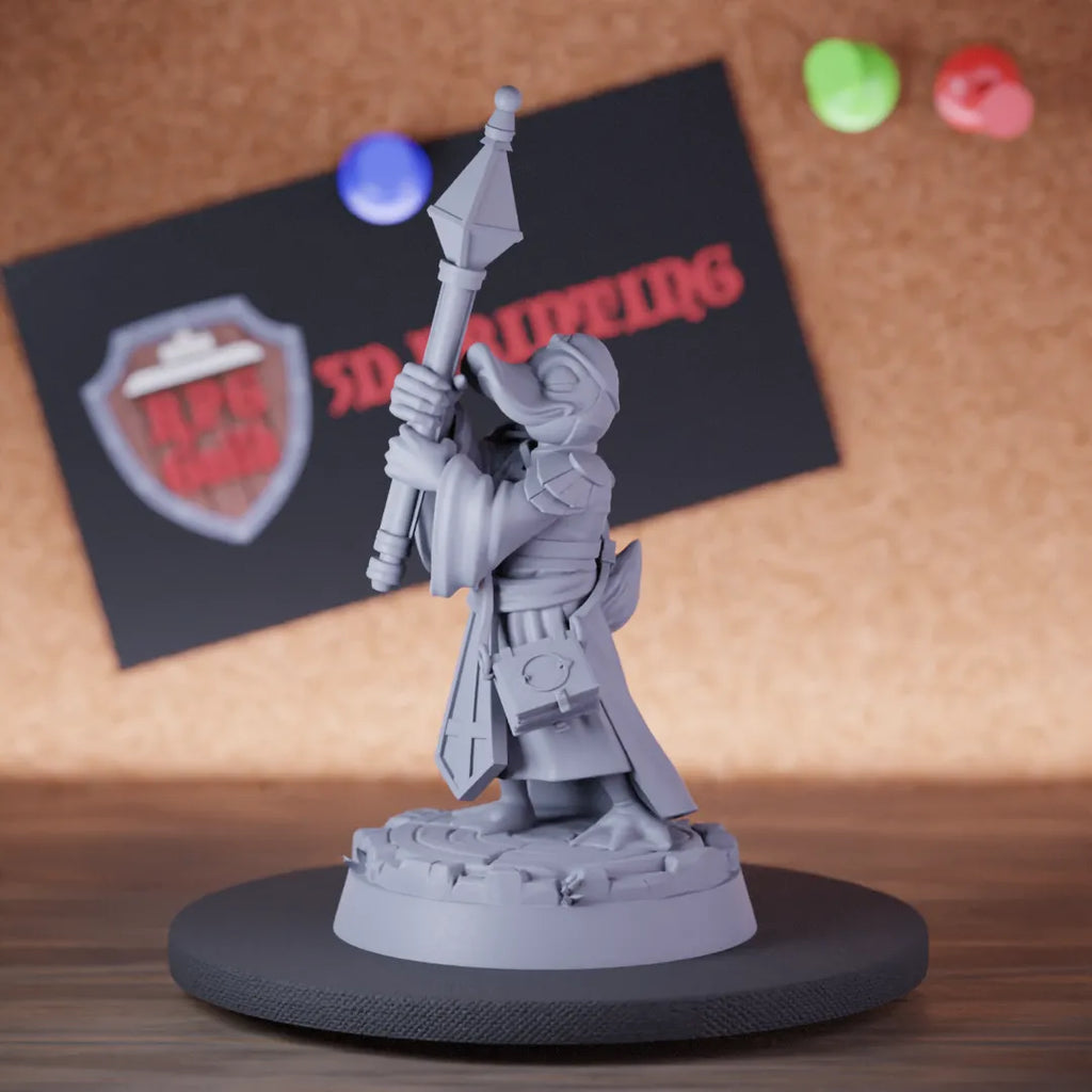 Highly detailed cleric duckfolk light domain miniature of Duckfolk, perfect for DnD 5e encounters, fantasy tabletop RPG campaigns, painting and display.