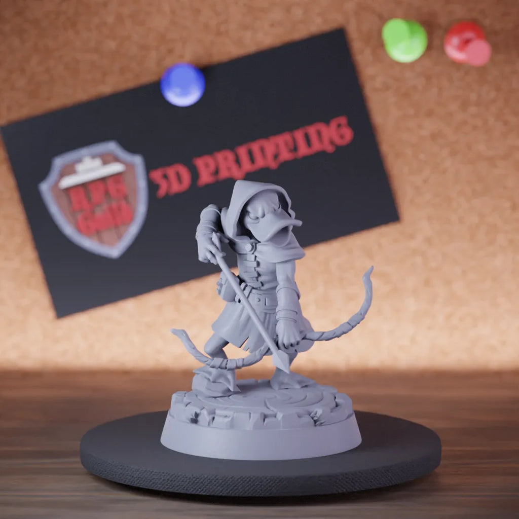 Highly detailed ranger scout duckfolk miniature of Duckgolk, perfect for DnD 5e encounters, fantasy tabletop RPG campaigns, painting and display.