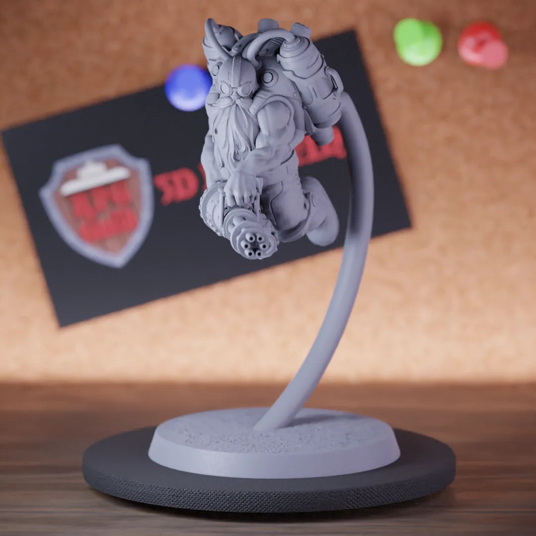 Highly detailed artificer lesser dwarf steampunk flying miniature of DwarfSteampunk, perfect for DnD 5e encounters, fantasy tabletop RPG campaigns, painting and display.