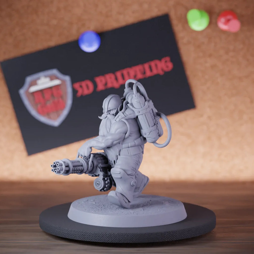 Highly detailed artificer dwarf gun walking shooting miniature of DwarfSteampunk, perfect for DnD 5e encounters, fantasy tabletop RPG campaigns, painting and display.