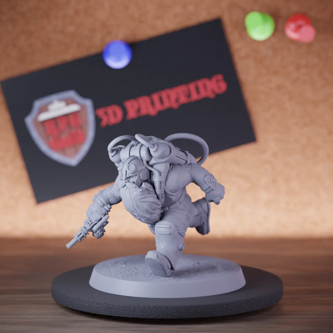 Highly detailed artificer dwarf pistol gun running miniature of DwarfSteampunk, perfect for DnD 5e encounters, fantasy tabletop RPG campaigns, painting and display.