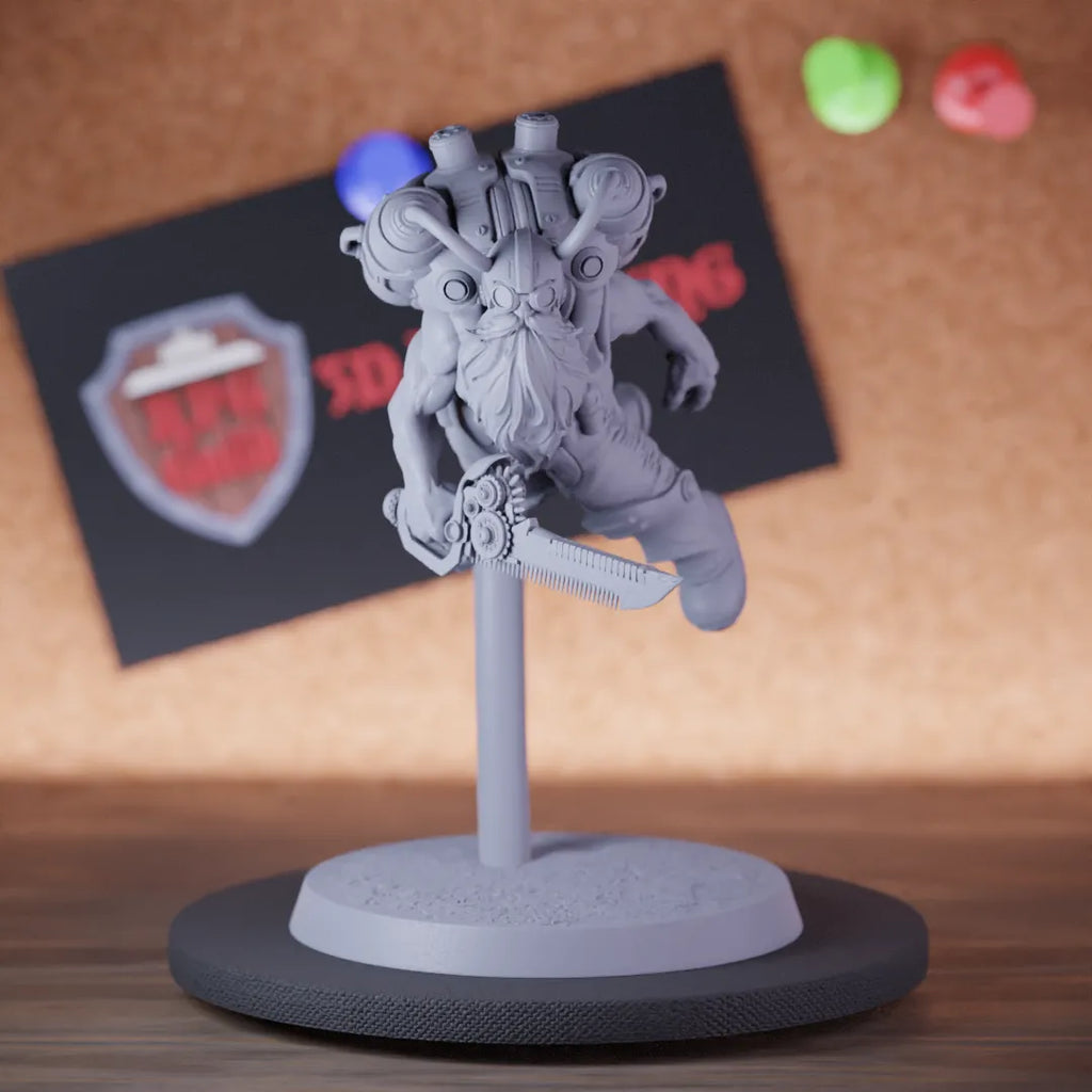 Highly detailed artificer dwarf sword flying miniature of DwarfSteampunk, perfect for DnD 5e encounters, fantasy tabletop RPG campaigns, painting and display.