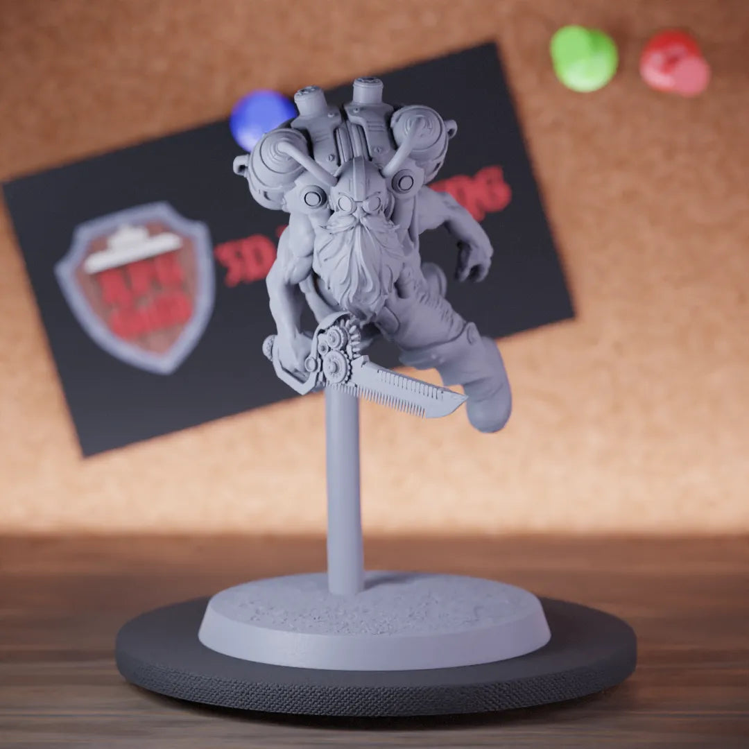 Highly detailed artificer dwarf sword flying miniature of DwarfSteampunk, perfect for DnD 5e encounters, fantasy tabletop RPG campaigns, painting and display.