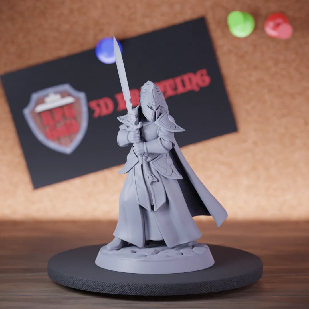 Highly detailed fighter elf elite sword miniature, perfect for DnD 5e encounters, fantasy tabletop RPG campaigns, painting and display.