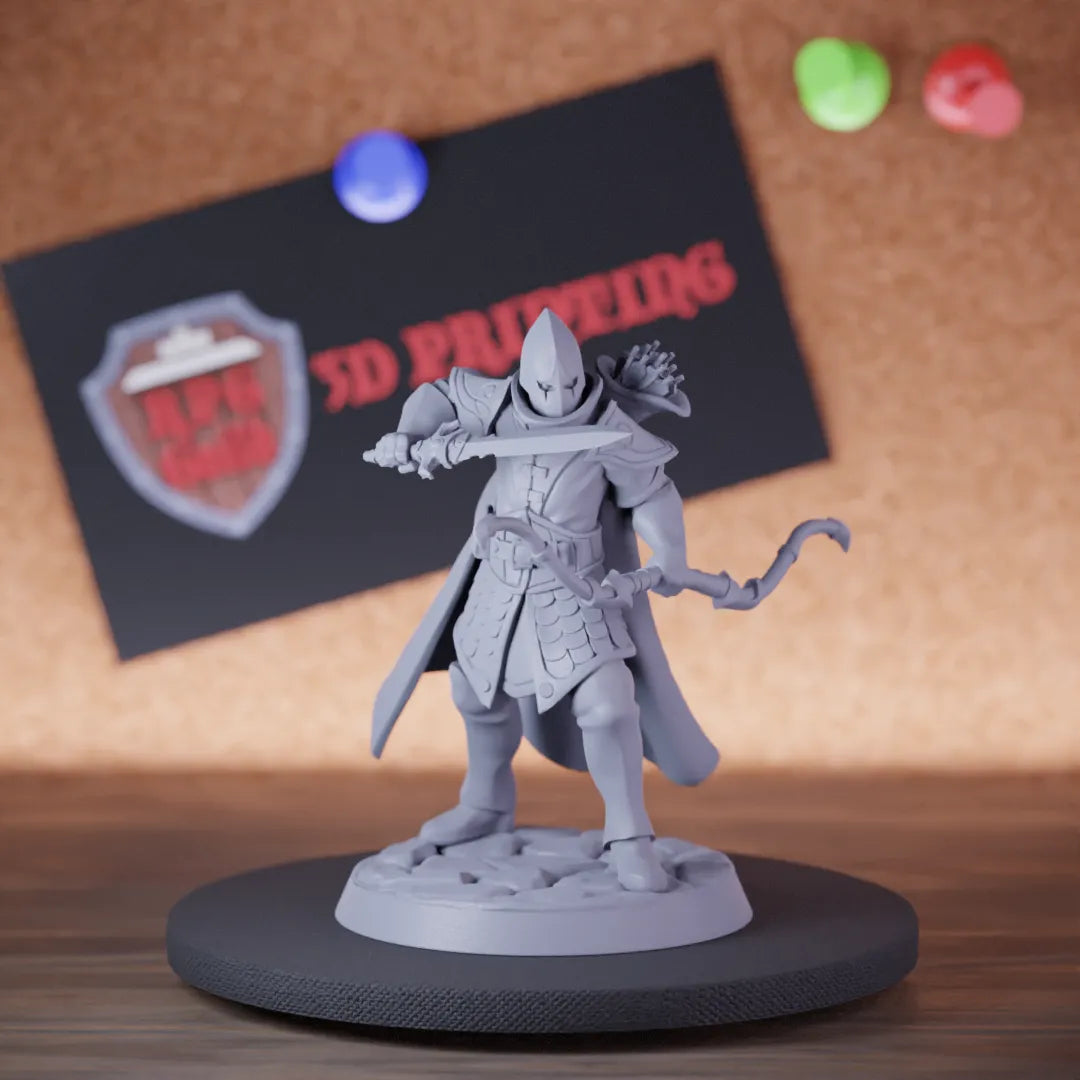 Highly detailed ranger elf elite armored miniature, perfect for DnD 5e encounters, fantasy tabletop RPG campaigns, painting and display.