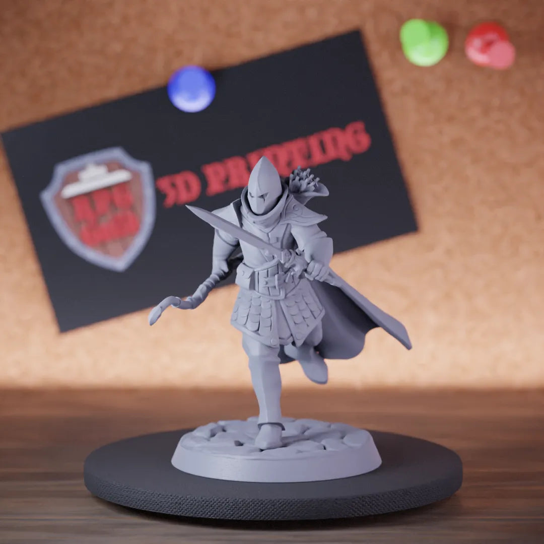 Highly detailed ranger elf high elite armored miniature, perfect for DnD 5e encounters, fantasy tabletop RPG campaigns, painting and display.