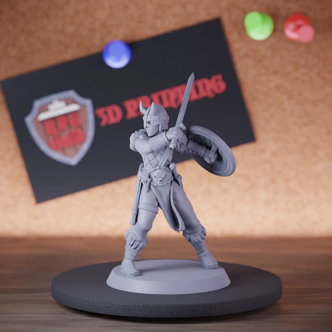 Highly detailed female warrior viking woman miniature, perfect for DnD 5e encounters, fantasy tabletop RPG campaigns, painting and display.