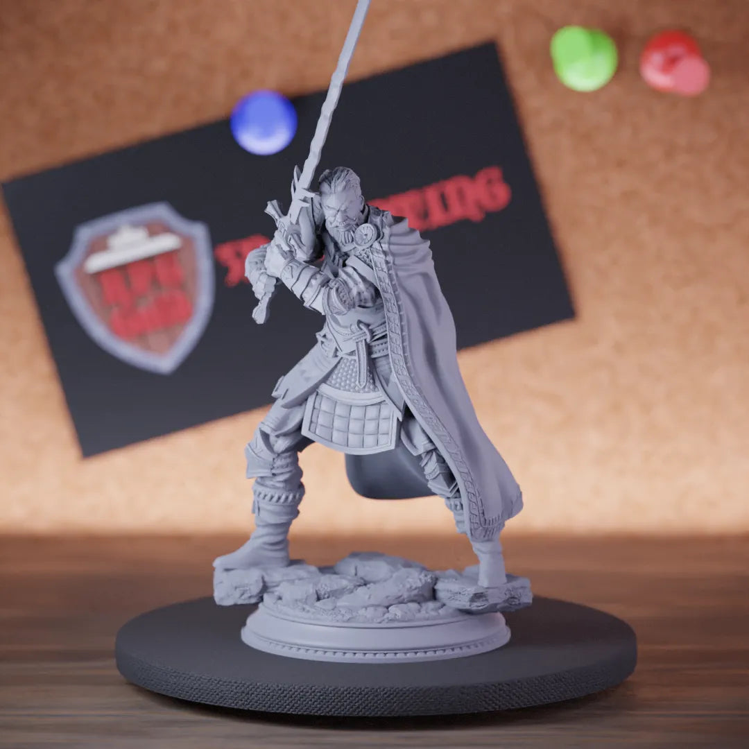 Highly detailed fighter human paladin sword miniature of Field, perfect for DnD 5e encounters, fantasy tabletop RPG campaigns, painting and display.